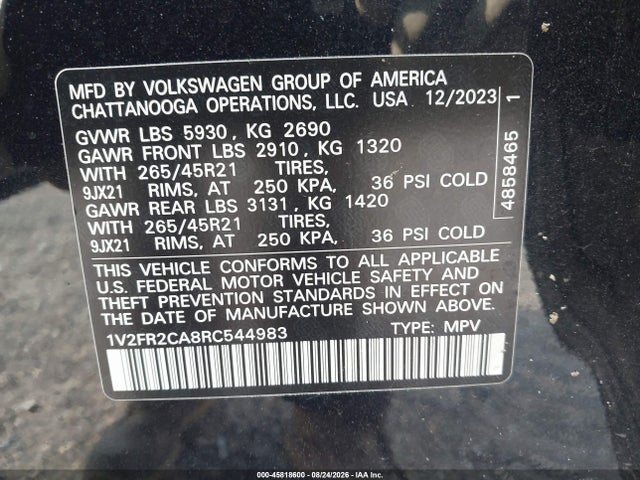 Продаж на аукціоні авто 2024 Volkswagen Atlas 2.0t Sel Premium R-line, vin: 1V2FR2CA8RC544983, номер лоту: 45818600