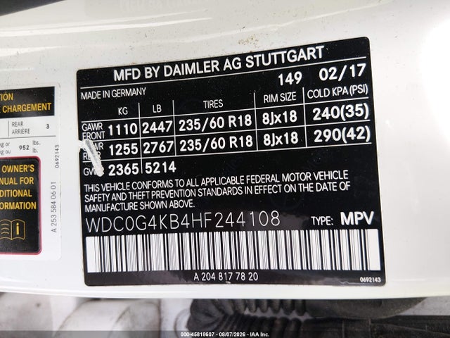 Продаж на аукціоні авто 2017 Mercedes-benz Glc 300 4matic, vin: WDC0G4KB4HF244108, номер лоту: 45818607