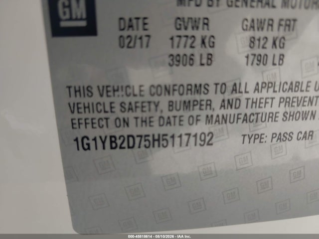 Chevrolet CORVETTE STINGRAY 2017 1G1YB2D75H5117192 Image 9