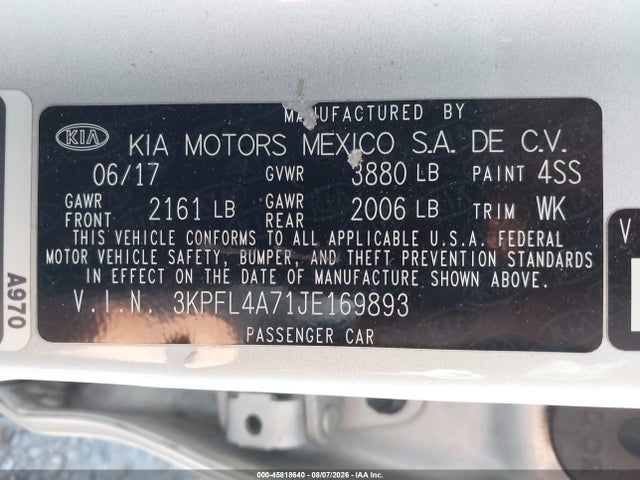 2018 Kia Forte Lx მანქანა იყიდება აუქციონზე, vin: 3KPFL4A71JE169893, აუქციონის ნომერი: 45818640