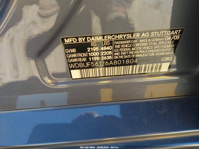 Продажа на аукционе авто 2006 Mercedes-benz E 350, vin: WDBUF56J26A801804, номер лота: 45818659