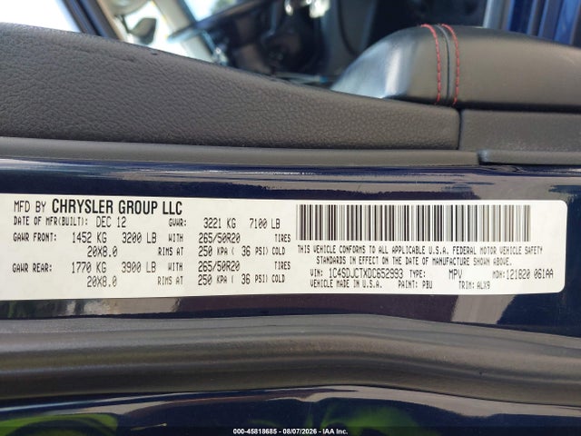 Продажа на аукционе авто 2013 Dodge Durango R/t, vin: 1C4SDJCTXDC652993, номер лота: 45818685
