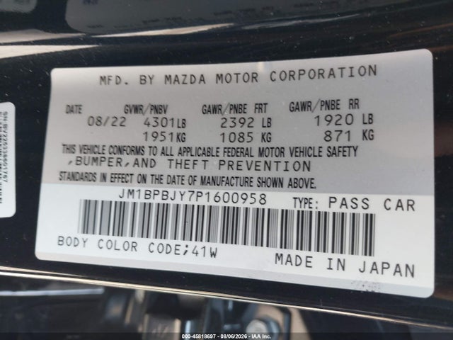 45818697 :رقم المزاد ، JM1BPBJY7P1600958 vin ، 2023 Mazda Mazda3 2.5 Turbo مزاد بيع