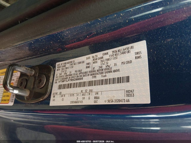 Продаж на аукціоні авто 2024 Ford F-150 Xl, vin: 1FTMF1LP7RKD88005, номер лоту: 45818703