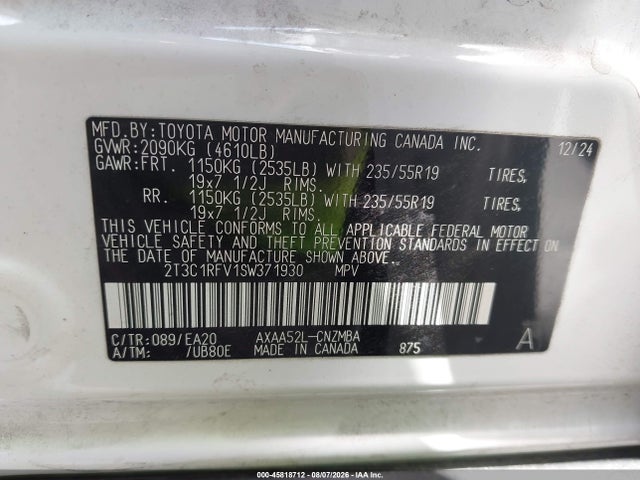 Продаж на аукціоні авто 2025 Toyota Rav4 Xle Premium, vin: 2T3C1RFV1SW371930, номер лоту: 45818712