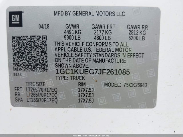 1GC1KUEG7JF261085 Chevrolet Silverado 2500hd Wt