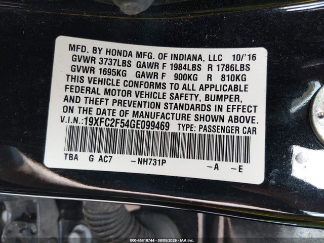 Honda Civic Lx 2016 19XFC2F54GE099469 Image 9