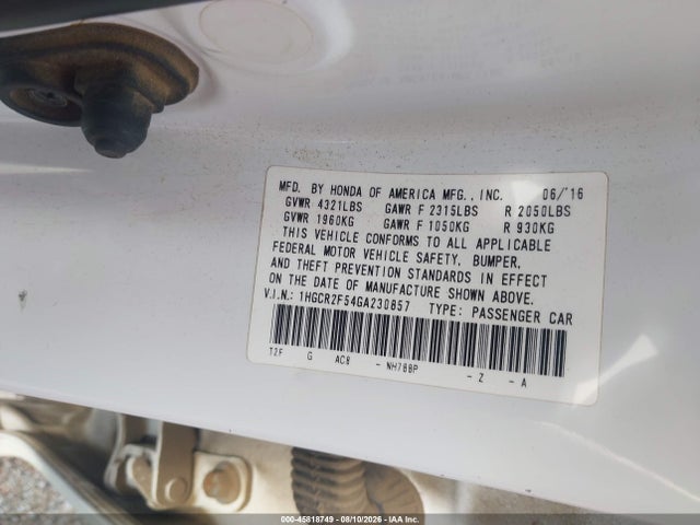 Aukcja sprzedaży 2016 Honda Accord Sport, vin: 1HGCR2F54GA230857, numer aukcji: 45818749