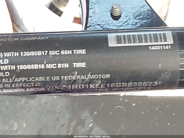 45818754 :رقم المزاد ، 1HD1KEL16GB638623 vin ، 2016 Harley-davidson Flhtk Ultra Limited مزاد بيع