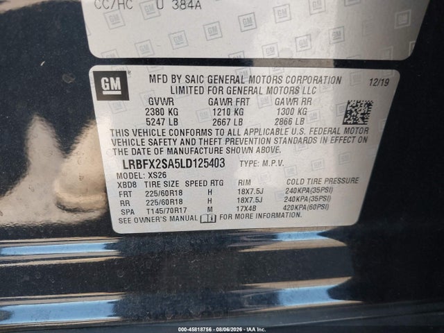 Продажа на аукционе авто 2020 Buick Envision Awd Essence, vin: LRBFX2SA5LD125403, номер лота: 45818756