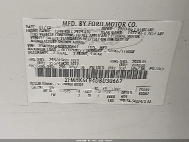 Продаж на аукціоні авто 2013 Ford Flex Sel, vin: 2FMHK6C84DBD30662, номер лоту: 45818757