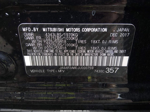 Продаж на аукціоні авто 2018 Mitsubishi Outlander Sport 2.4 Se, vin: JA4AR3AW0JU000759, номер лоту: 45818786