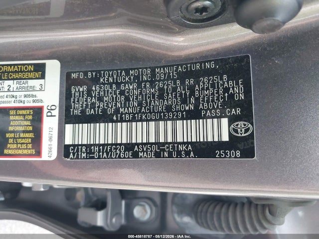 2016 Toyota Camry Le მანქანა იყიდება აუქციონზე, vin: 4T1BF1FK0GU139291, აუქციონის ნომერი: 45818787