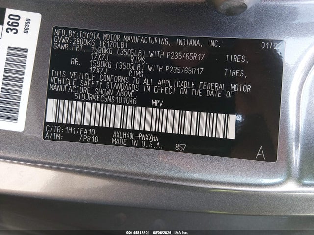 Toyota SIENNA XLE 2022 5TDJRKEC5NS101046 Image 9