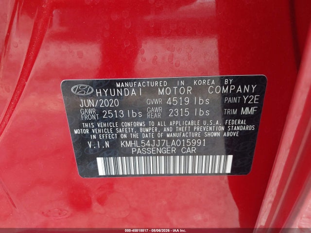 45818817 :رقم المزاد ، KMHL54JJ7LA015991 vin ، 2020 Hyundai Sonata Hybrid Limited مزاد بيع