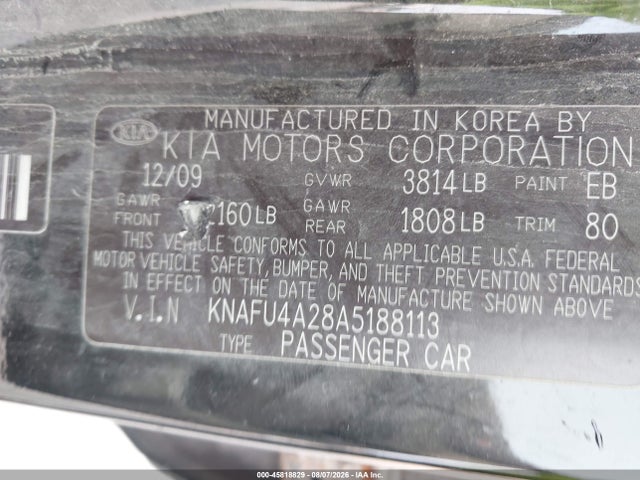 45818829 :رقم المزاد ، KNAFU4A28A5188113 vin ، 2010 Kia Forte Ex مزاد بيع