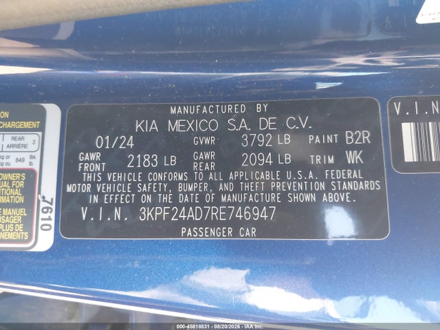 Aukcja sprzedaży 2024 Kia Forte Lxs, vin: 3KPF24AD7RE746947, numer aukcji: 45818831