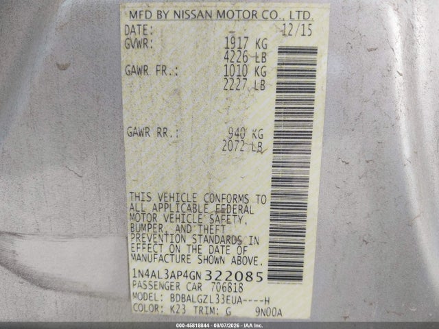 Nissan Altima 2.5 S 2016 1N4AL3AP4GN322085 Image 9