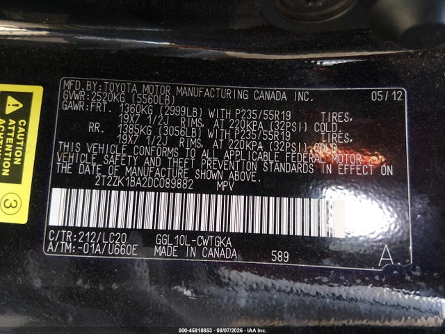 2013 Lexus Rx 350 მანქანა იყიდება აუქციონზე, vin: 2T2ZK1BA2DC089882, აუქციონის ნომერი: 45818853