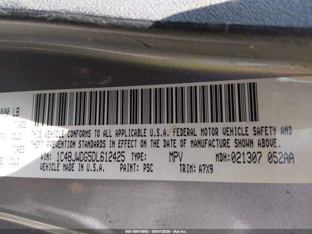 45818863 :رقم المزاد ، 1C4BJWDG5DL612425 vin ، 2013 Jeep Wrangler Unlimited Sport مزاد بيع