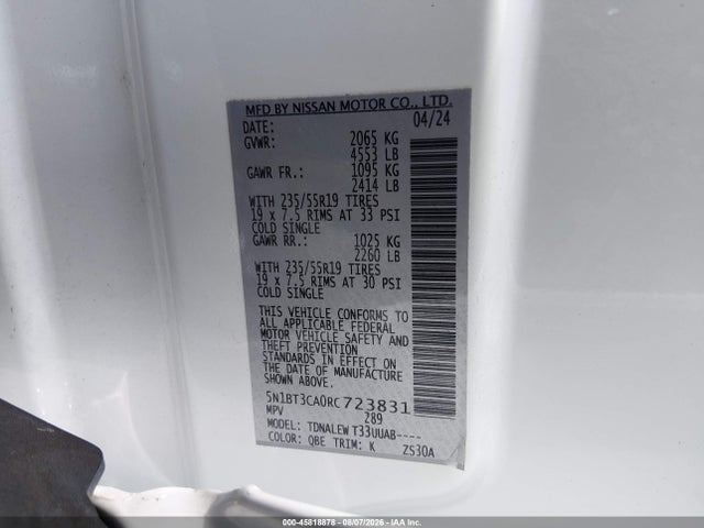 Aukcja sprzedaży 2024 Nissan Rogue Sl Fwd, vin: 5N1BT3CA0RC723831, numer aukcji: 45818878