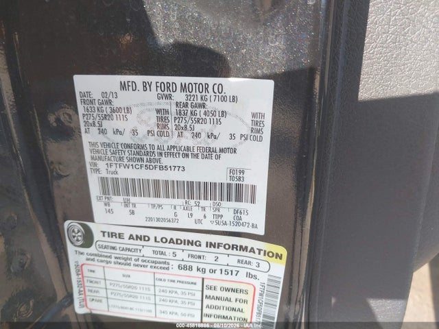 Aukcja sprzedaży 2013 Ford F-150 Fx2, vin: 1FTFW1CF5DFB51773, numer aukcji: 45818886