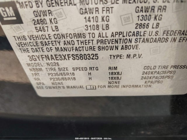 45818910 :رقم المزاد ، 3GYFNAE3XFS580325 vin ، 2015 Cadillac Srx Standard مزاد بيع