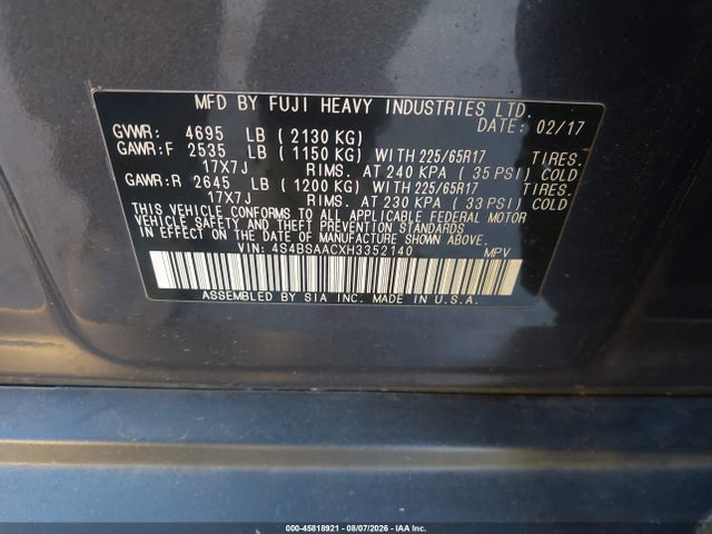 4S4BSAACXH3352140 Subaru Outback 2.5i