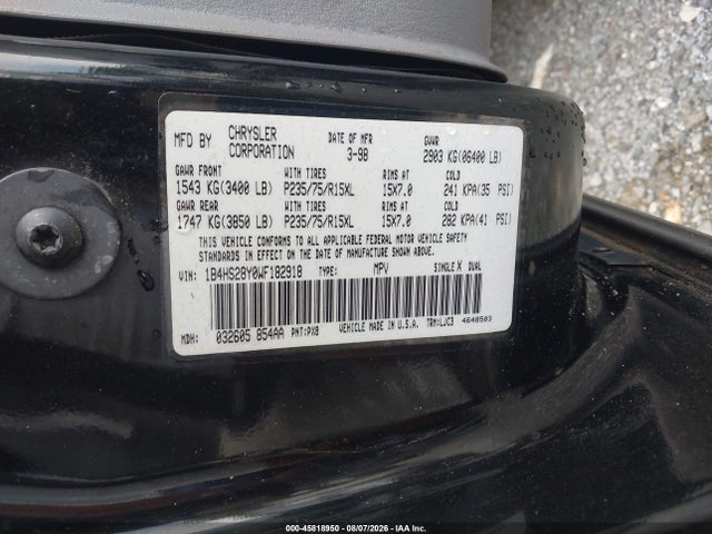 45818950 :رقم المزاد ، 1B4HS28Y0WF182918 vin ، 1998 Dodge Durango Slt مزاد بيع