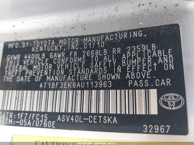 Продаж на аукціоні авто 2010 Toyota Camry Se, vin: 4T1BF3EK8AU113963, номер лоту: 45818959