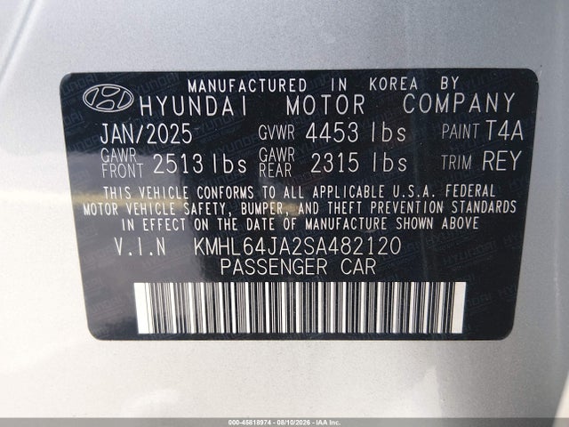 Продаж на аукціоні авто 2025 Hyundai Sonata Sel, vin: KMHL64JA2SA482120, номер лоту: 45818974