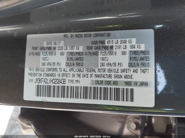 Aukcja sprzedaży 2017 Mazda Cx-5 Grand Touring, vin: JM3KFADLXH0208438, numer aukcji: 45818976
