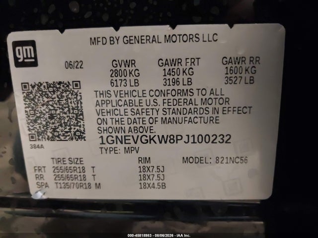 Продаж на аукціоні авто 2023 Chevrolet Traverse Awd Lt Cloth, vin: 1GNEVGKW8PJ100232, номер лоту: 45818983