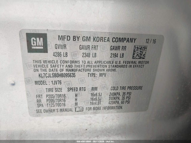 Chevrolet Trax Lt 2017 KL7CJLSB0HB095635 Image 9