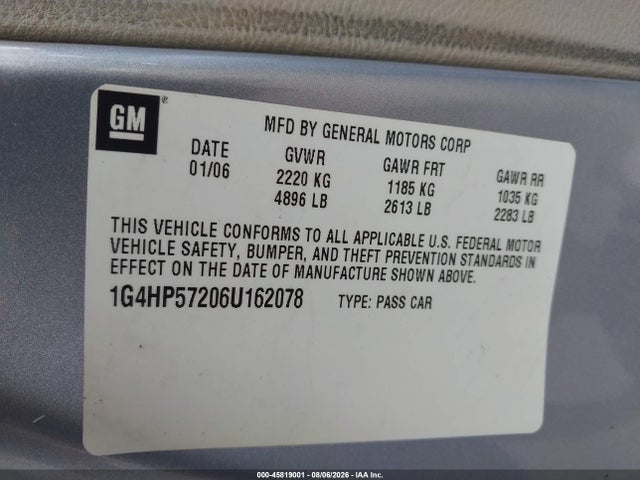 Aukcja sprzedaży 2006 Buick Lucerne Cx, vin: 1G4HP57206U162078, numer aukcji: 45819001