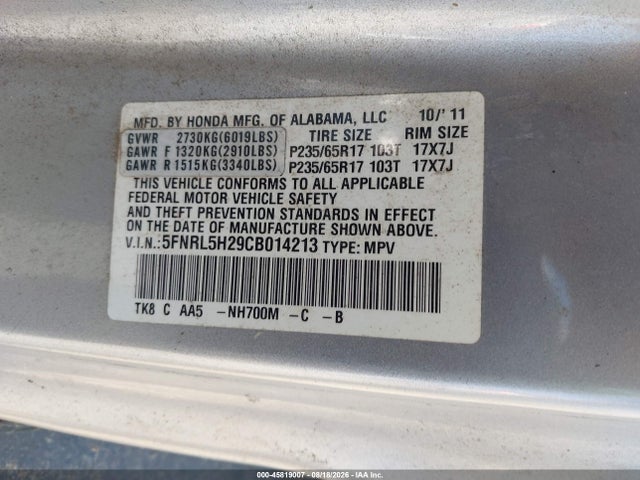 2012 Honda Odyssey Lx მანქანა იყიდება აუქციონზე, vin: 5FNRL5H29CB014213, აუქციონის ნომერი: 45819007