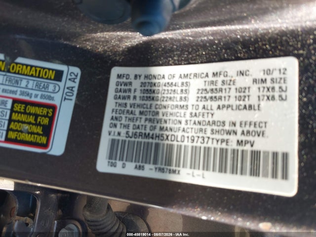 2013 Honda Cr-v Ex მანქანა იყიდება აუქციონზე, vin: 5J6RM4H5XDL019737, აუქციონის ნომერი: 45819014