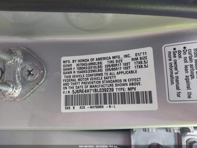 45819023 :رقم المزاد ، 5J6RE4H71BL039239 vin ، 2011 Honda Cr-v Ex-l مزاد بيع