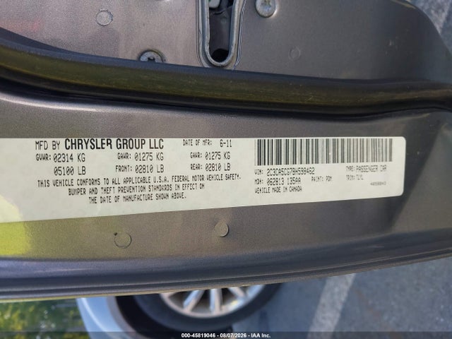 45819046 :رقم المزاد ، 2C3CA5CG7BH598462 vin ، 2011 Chrysler 300 Limited مزاد بيع