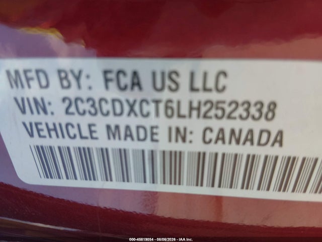 45819054 :رقم المزاد ، 2C3CDXCT6LH252338 vin ، 2020 Dodge Charger R/t Rwd مزاد بيع