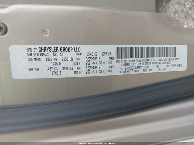 Продаж на аукціоні авто 2013 Chrysler Town & Country Touring-l, vin: 2C4RC1CG3DR651714, номер лоту: 45819059