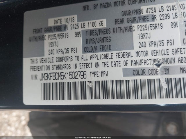 Aukcja sprzedaży 2019 Mazda Cx-5 Grand Touring, vin: JM3KFBDM5K1502796, numer aukcji: 45819076