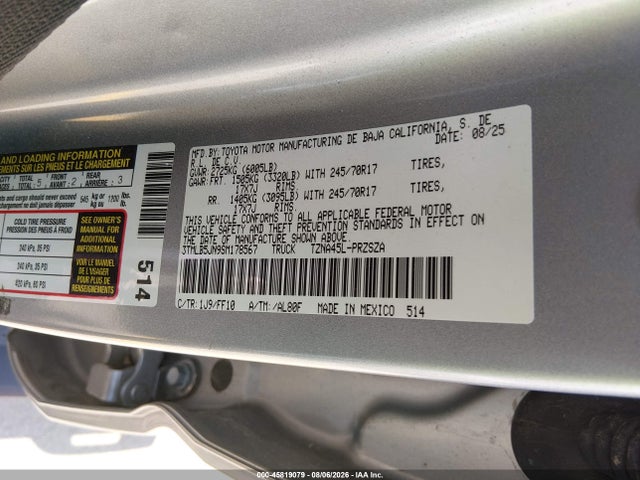Продаж на аукціоні авто 2025 Toyota Tacoma Sr5, vin: 3TMLB5JN9SM178567, номер лоту: 45819079