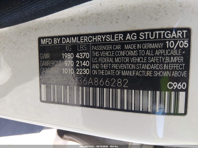 Продажа на аукционе авто 2006 Mercedes-benz C 230 Sport, vin: WDBRF52H36A866282, номер лота: 45819101