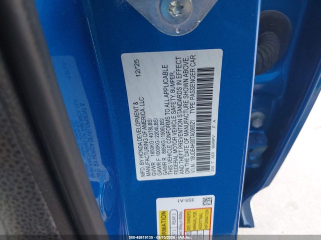 Aukcja sprzedaży 2026 Acura Integra Fwd A-spec, vin: 19UDE4H30TA006521, numer aukcji: 45819135