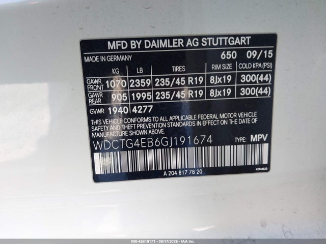 WDCTG4EB6GJ191674 Mercedes-Benz GLA 250