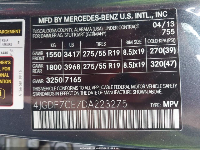 Aukcja sprzedaży 2013 Mercedes-benz Gl 450 4matic, vin: 4JGDF7CE7DA223275, numer aukcji: 45819217