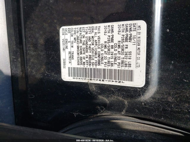 2012 Infiniti Fx35 მანქანა იყიდება აუქციონზე, vin: JN8AS1MW5CM152408, აუქციონის ნომერი: 45819236