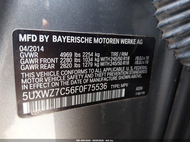 Aukcja sprzedaży 2015 Bmw X3 Sdrive28i, vin: 5UXWZ7C56F0F75536, numer aukcji: 45819255