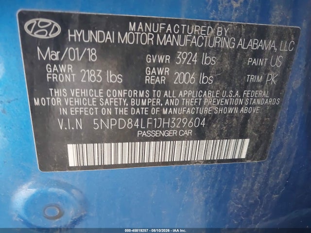 Продаж на аукціоні авто 2018 Hyundai Elantra Sel, vin: 5NPD84LF1JH329604, номер лоту: 45819257